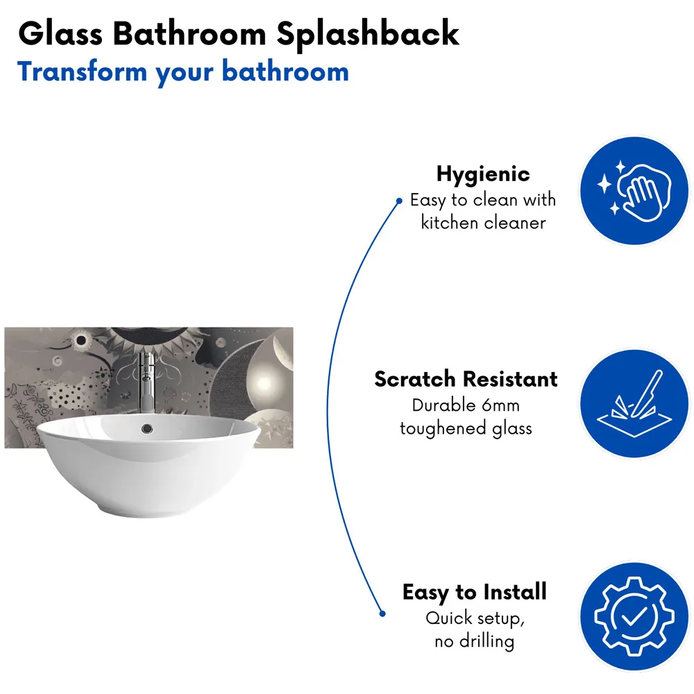 Warren Reed Abstract Moon Shapes Glass Bathroom Splashback - Multi