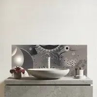 Warren Reed Abstract Moon Shapes Glass Bathroom Splashback - Multi
