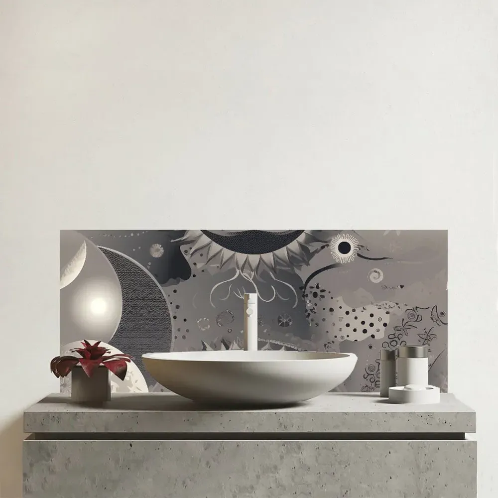 Warren Reed Abstract Moon Shapes Glass Bathroom Splashback - Multi image