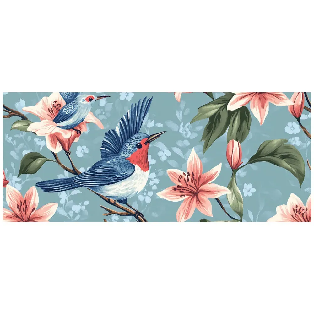 Warren Reed Birds on Branch Glass Bathroom Splashback - Multi