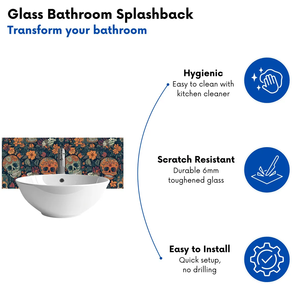 Warren Reed Dia De Los Muertos Skulls Glass Bathroom Splashback - Multi