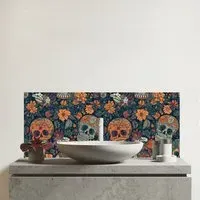Warren Reed Dia De Los Muertos Skulls Glass Bathroom Splashback - Multi