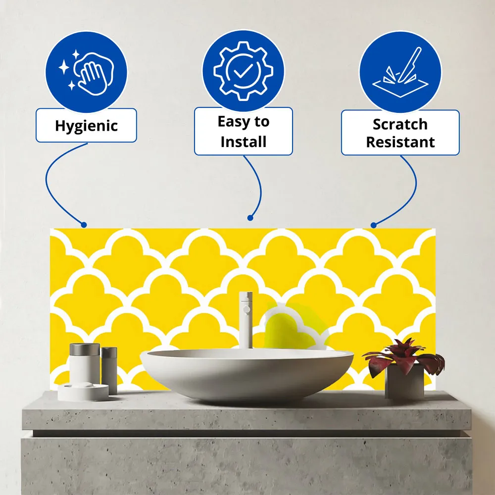 Warren Reed Geometric Quatrefoil Glass Bathroom Splashback - Multi