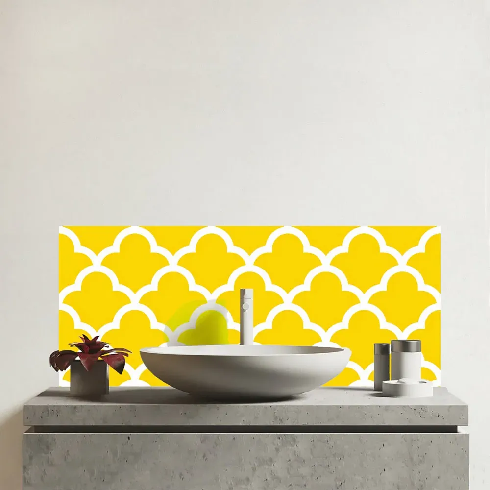 Warren Reed Geometric Quatrefoil Glass Bathroom Splashback - Multi image