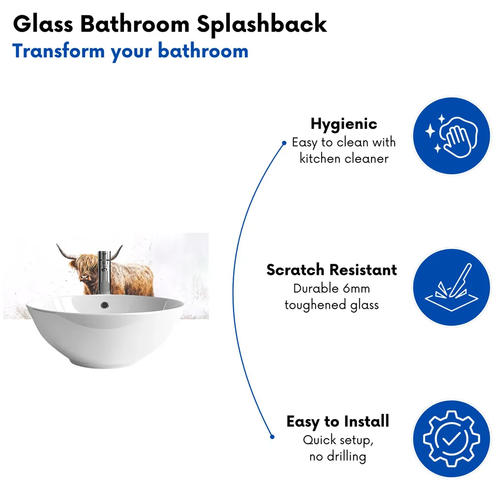 Warren Reed Highland Cow Watercolour Bathroom Splashback - Multi