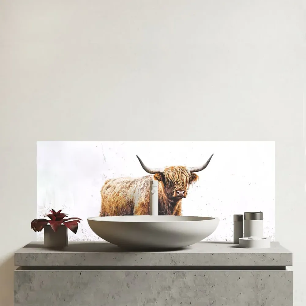 Warren Reed Highland Cow Watercolour Bathroom Splashback - Multi image