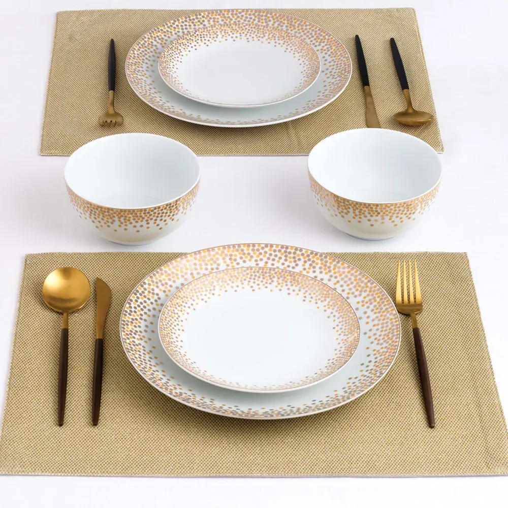 12 Piece Dinner Set - Gold, Porcelain