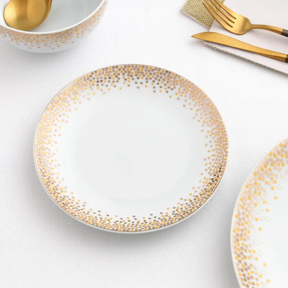12 Piece Dinner Set - Gold, Porcelain