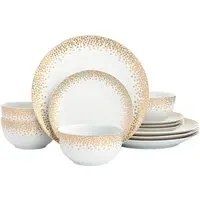 12 Piece Dinner Set - Gold, Porcelain
