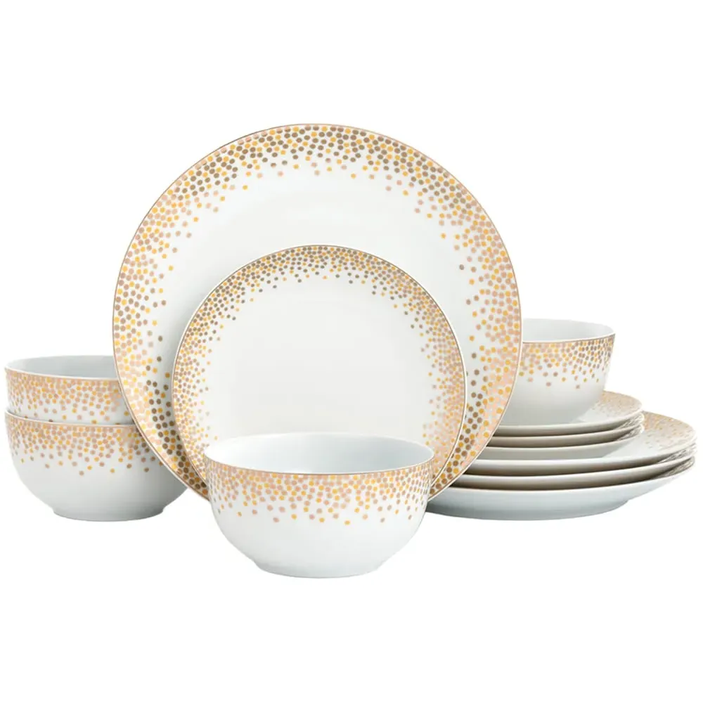 12 Piece Dinner Set - Gold, Porcelain image