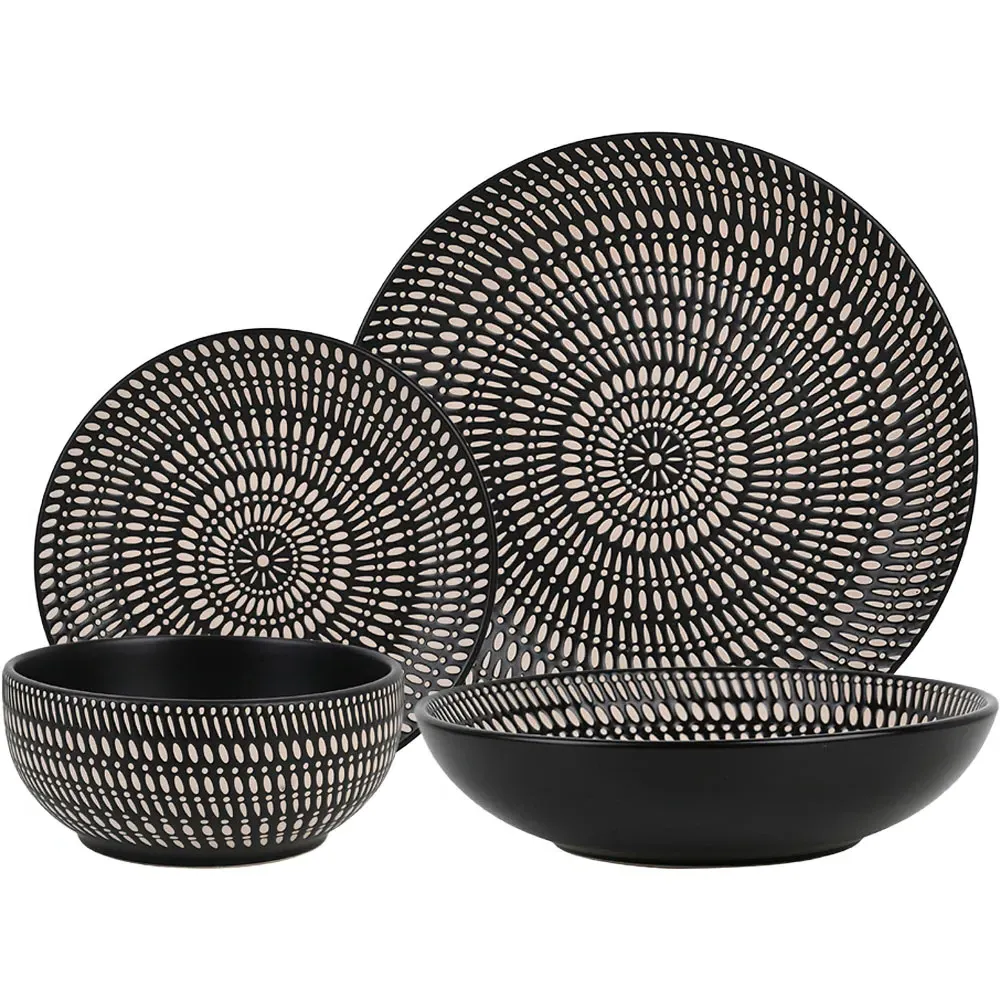 16 Piece Dinner Set - Black, Stoneware