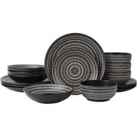 16 Piece Dinner Set - Black, Stoneware