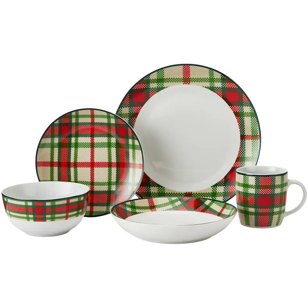 30 Piece Tartan Dinner Set - Green