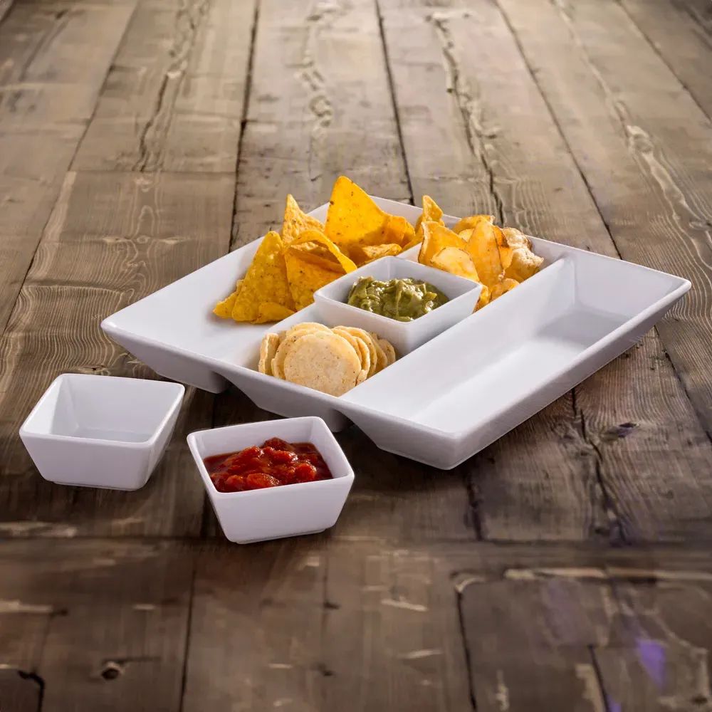 4 Piece Chip and Dip Tray Set - White