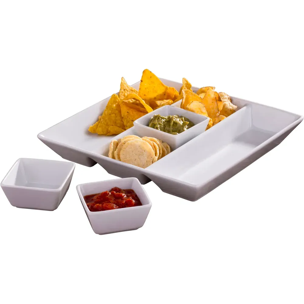 4 Piece Chip and Dip Tray Set - White