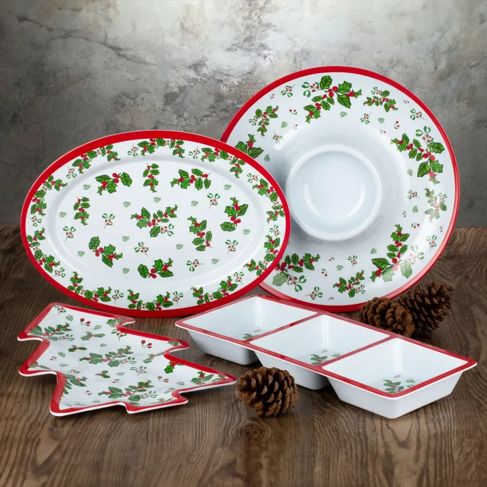 4pc Melamine Holly Serving Set - White