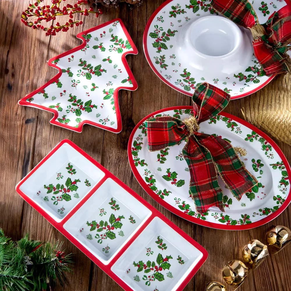 4pc Melamine Holly Serving Set - White
