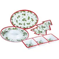 4pc Melamine Holly Serving Set - White