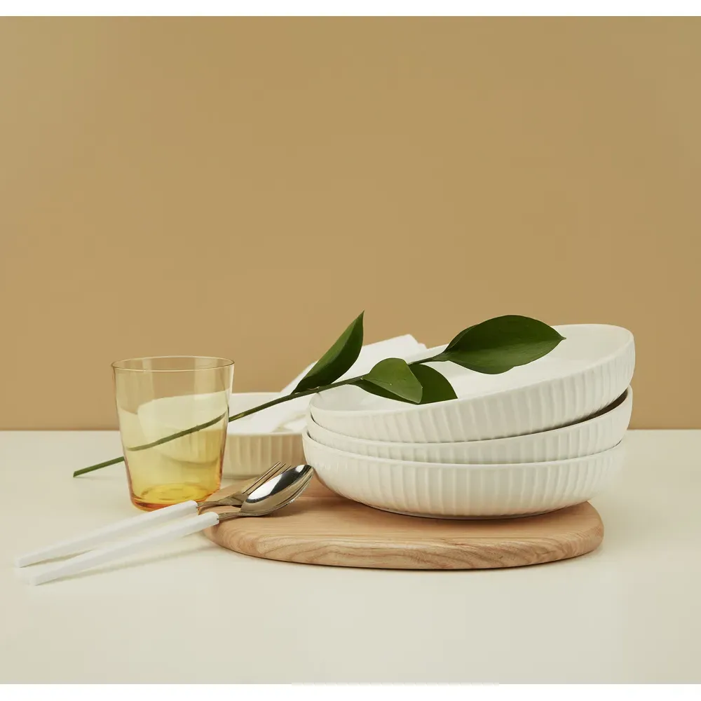 Alumina 4 Piece Textured Rim Pasta Bowl Set - White, Porcelain