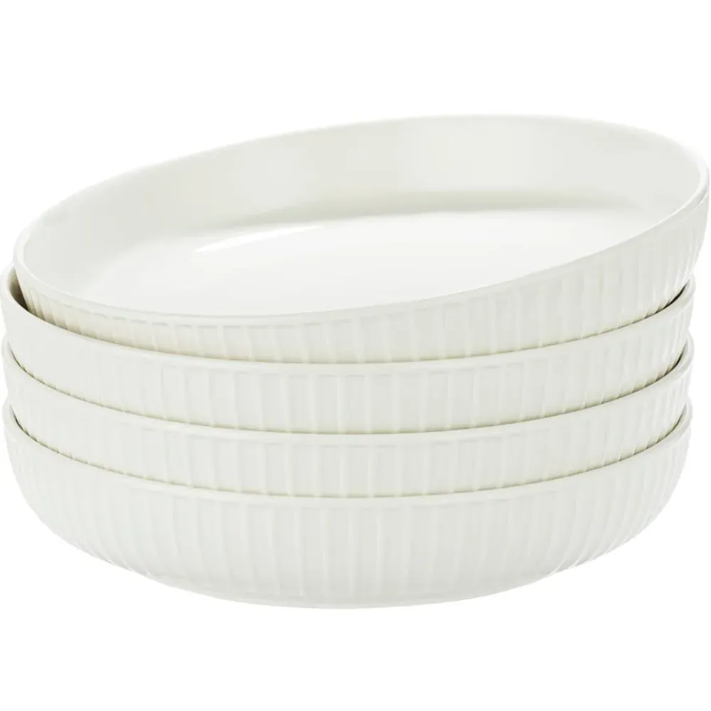Alumina 4 Piece Textured Rim Pasta Bowl Set - White, Porcelain