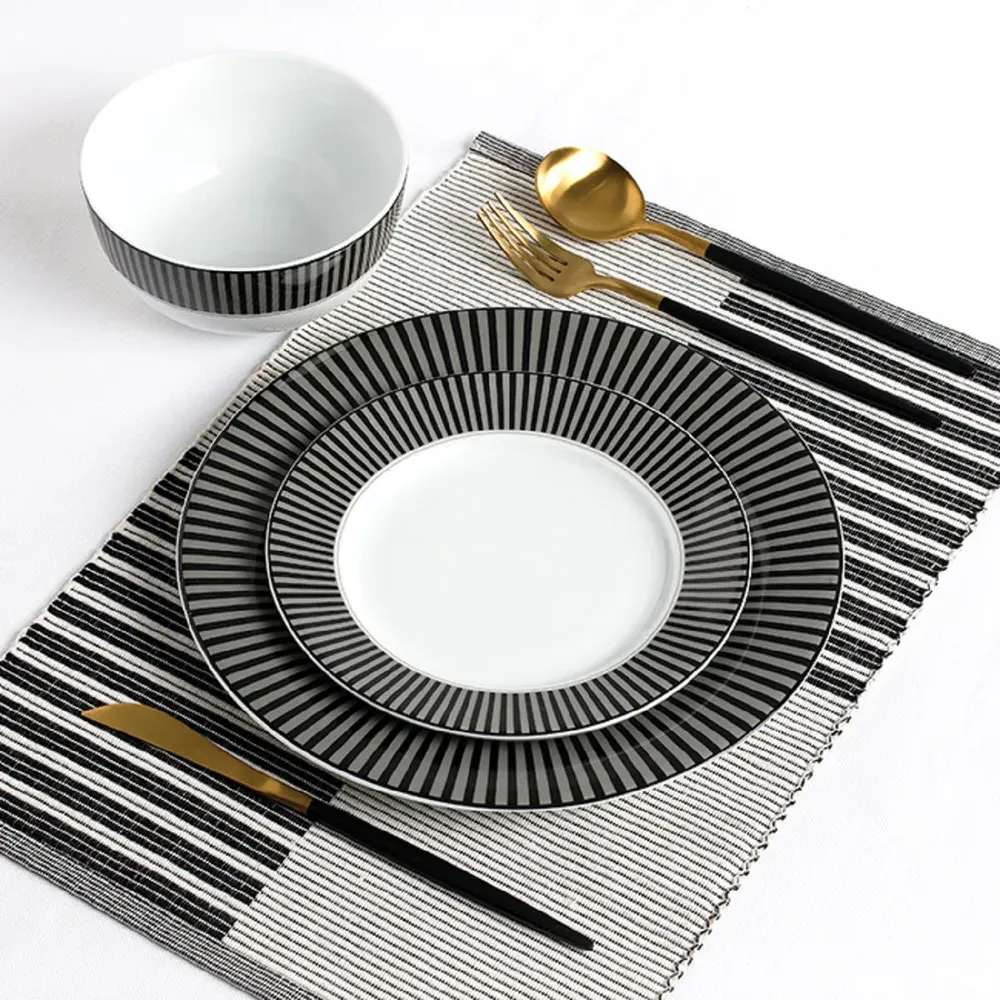 Belmont 12 Piece Dinner Set - Black, Porcelain
