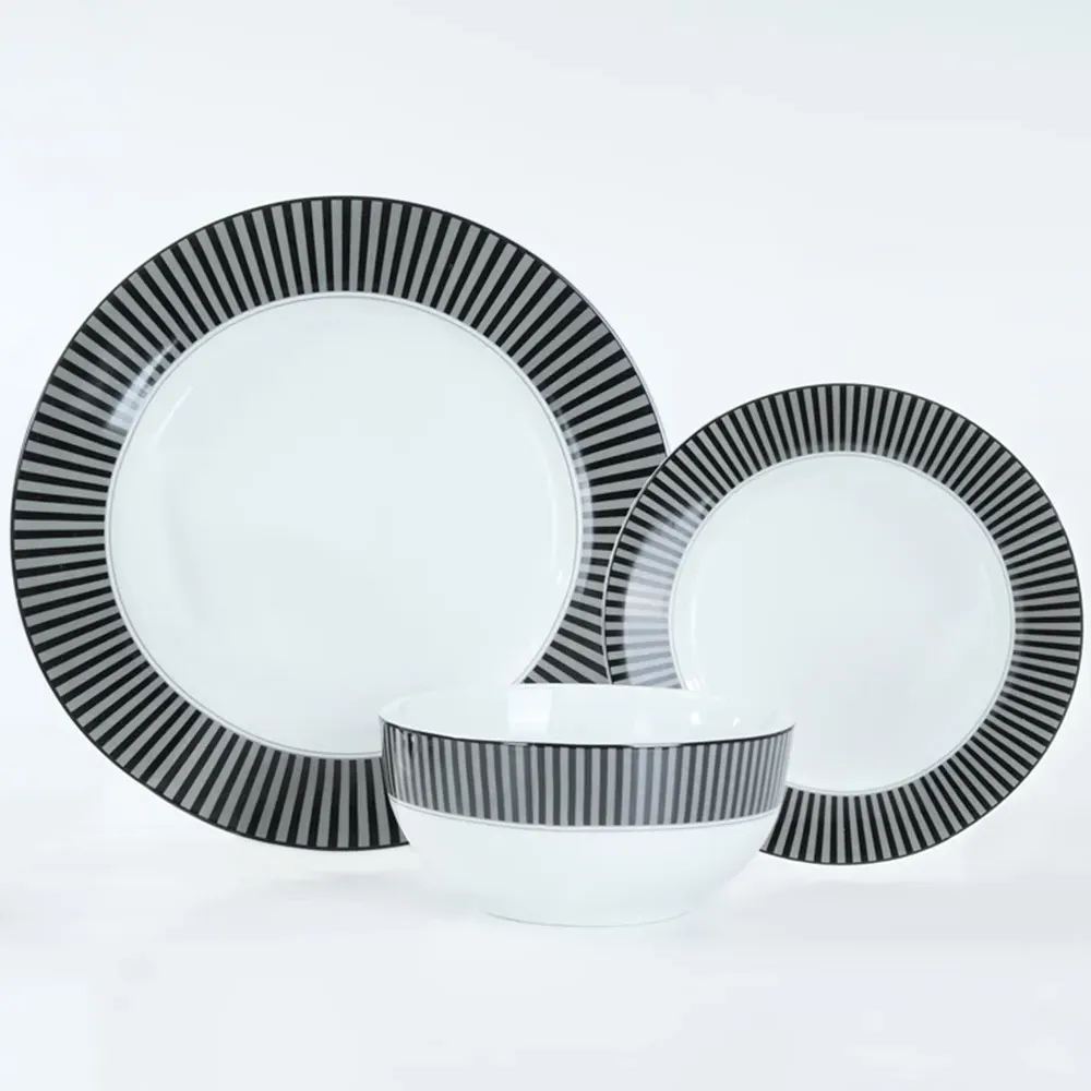 Belmont 12 Piece Dinner Set - Black, Porcelain