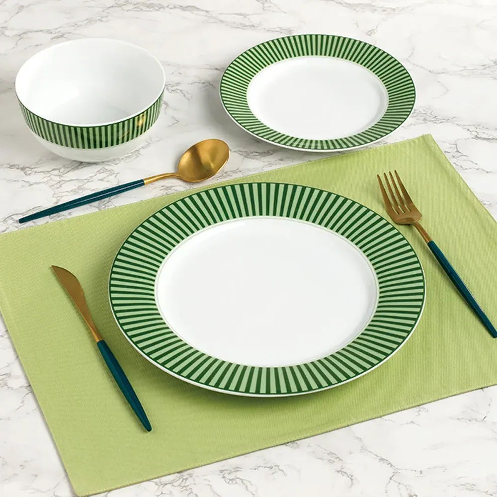 Belmont 12 Piece Dinner Set - Green, Porcelain