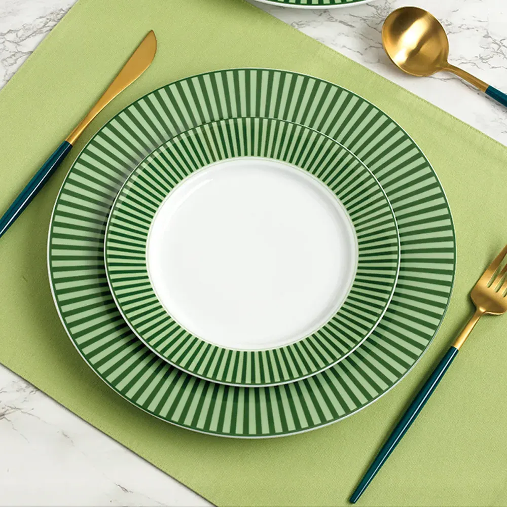Belmont 12 Piece Dinner Set - Green, Porcelain
