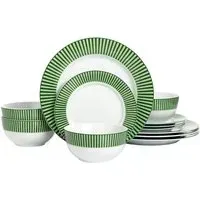 Belmont 12 Piece Dinner Set - Green, Porcelain