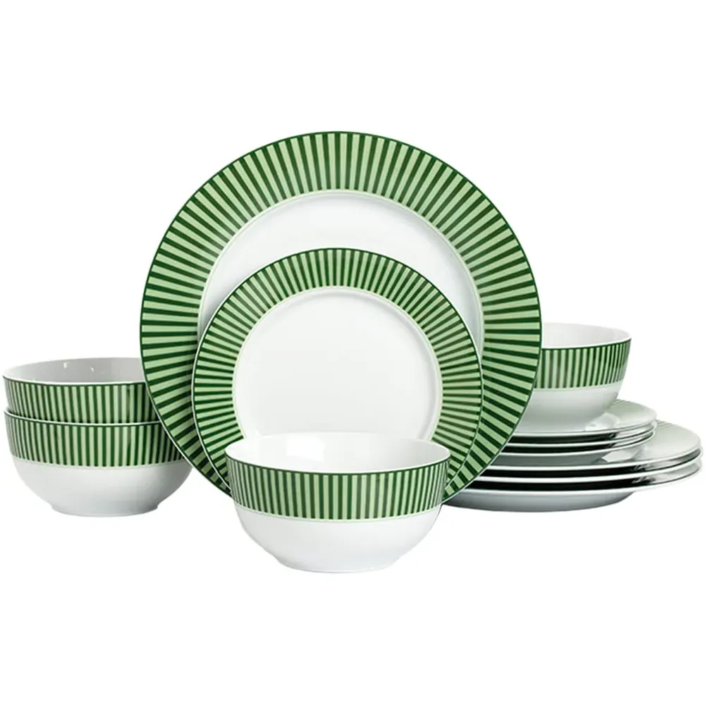 Belmont 12 Piece Dinner Set - Green, Porcelain