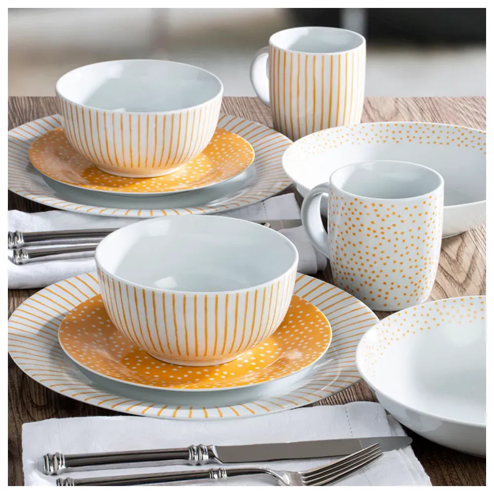Betsy 20 Piece Dinner Set - Amber Yellow, Porcelain