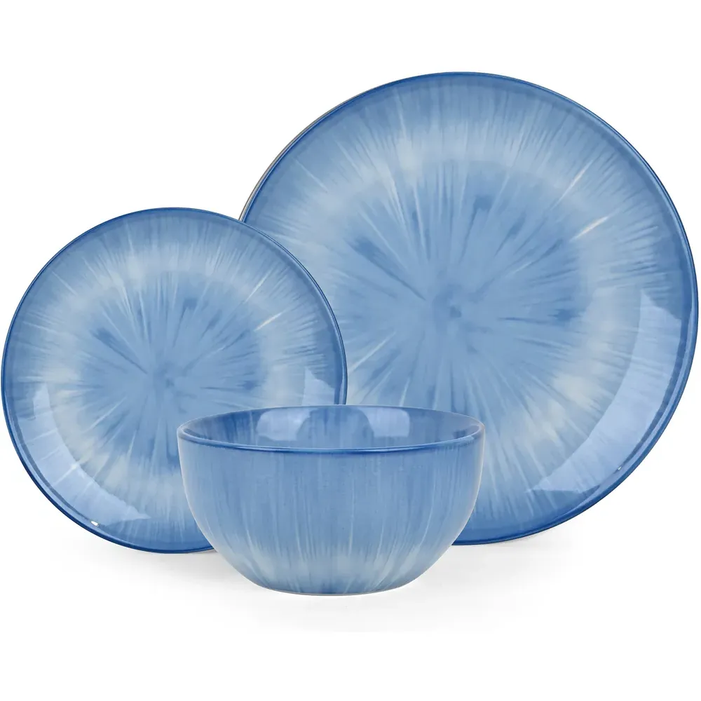 Blue Star Reactive 12 Piece Dinner Set - Blue, Porcelain
