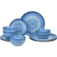 Blue Star Reactive 12 Piece Dinner Set - Blue, Porcelain