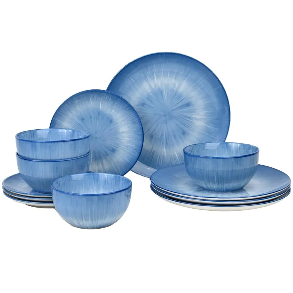 Blue Star Reactive 12 Piece Dinner Set - Blue, Porcelain image