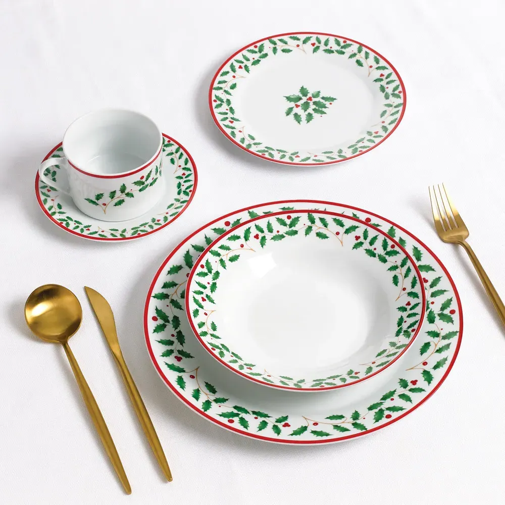 Classic Holly 20 Piece Dinner Set - White, Porcelain