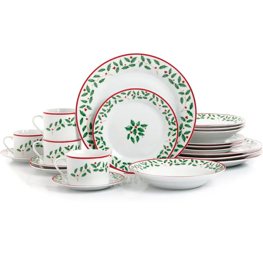 Classic Holly 20 Piece Dinner Set - White, Porcelain image