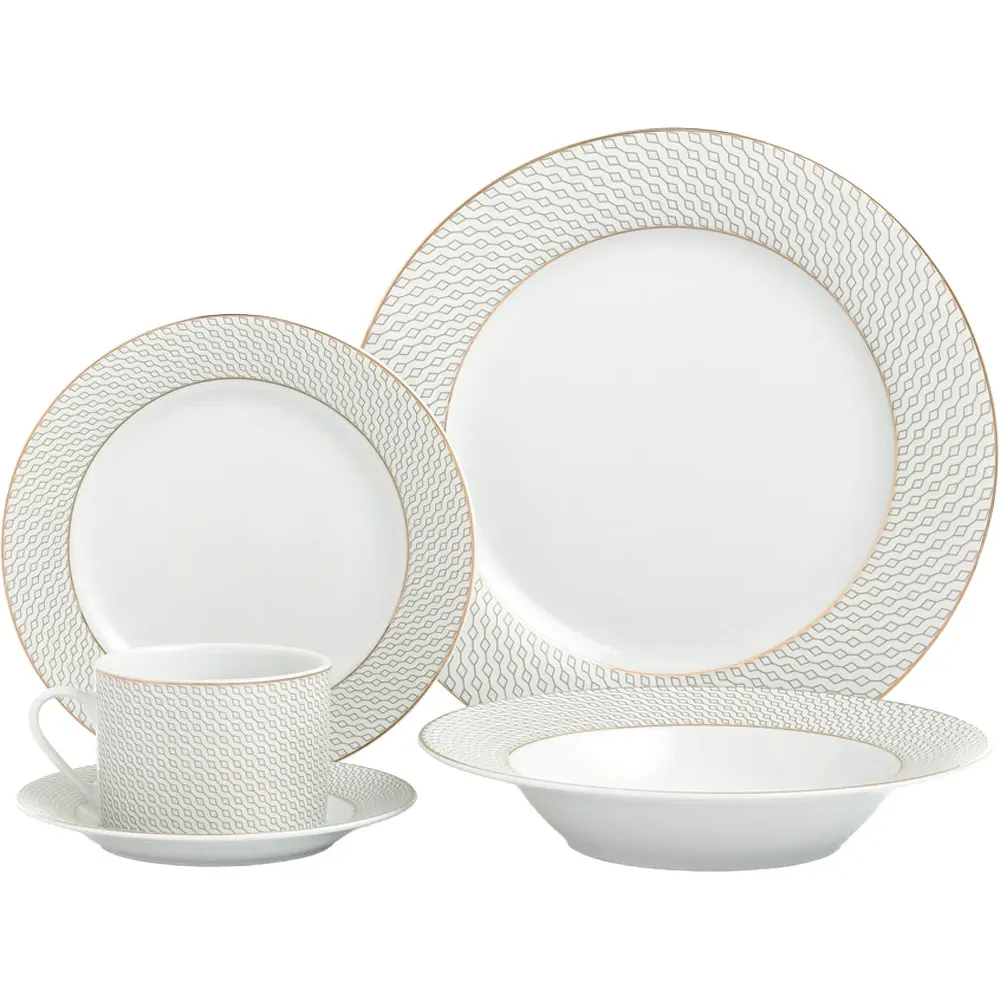 Diamond 20 Piece Dinner Set - White, Porcelain