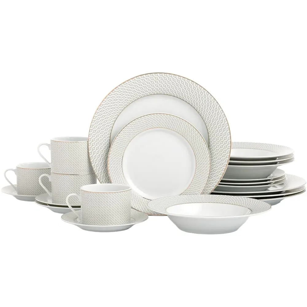 Diamond 20 Piece Dinner Set - White, Porcelain