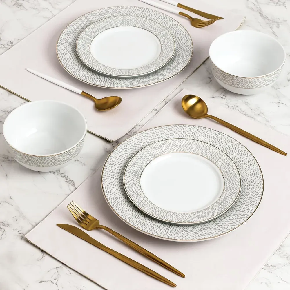 Diamond and Gold 12 Piece Dinner Set - Gold