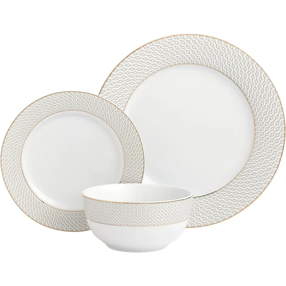 Diamond and Gold 12 Piece Dinner Set - Gold