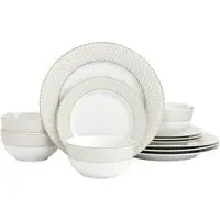 Diamond and Gold 12 Piece Dinner Set - Gold