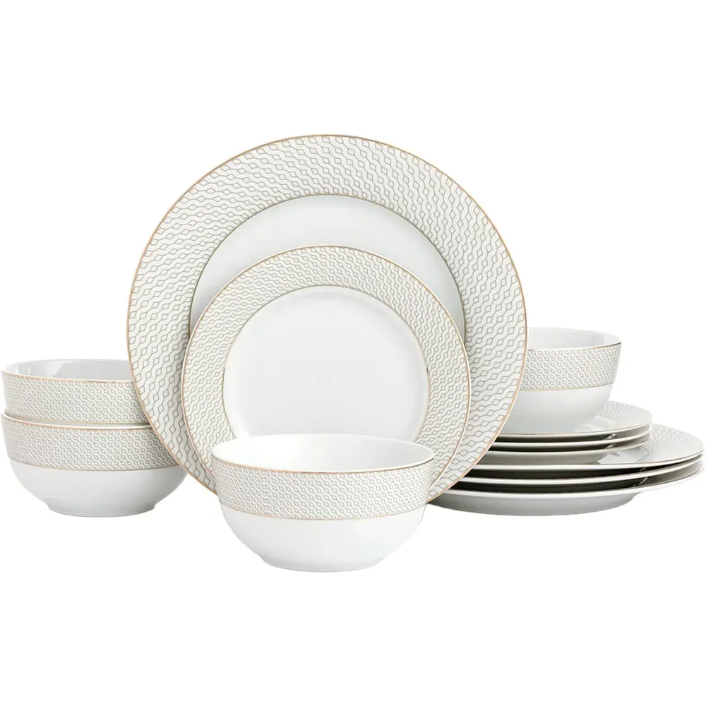 Diamond and Gold 12 Piece Dinner Set - Gold