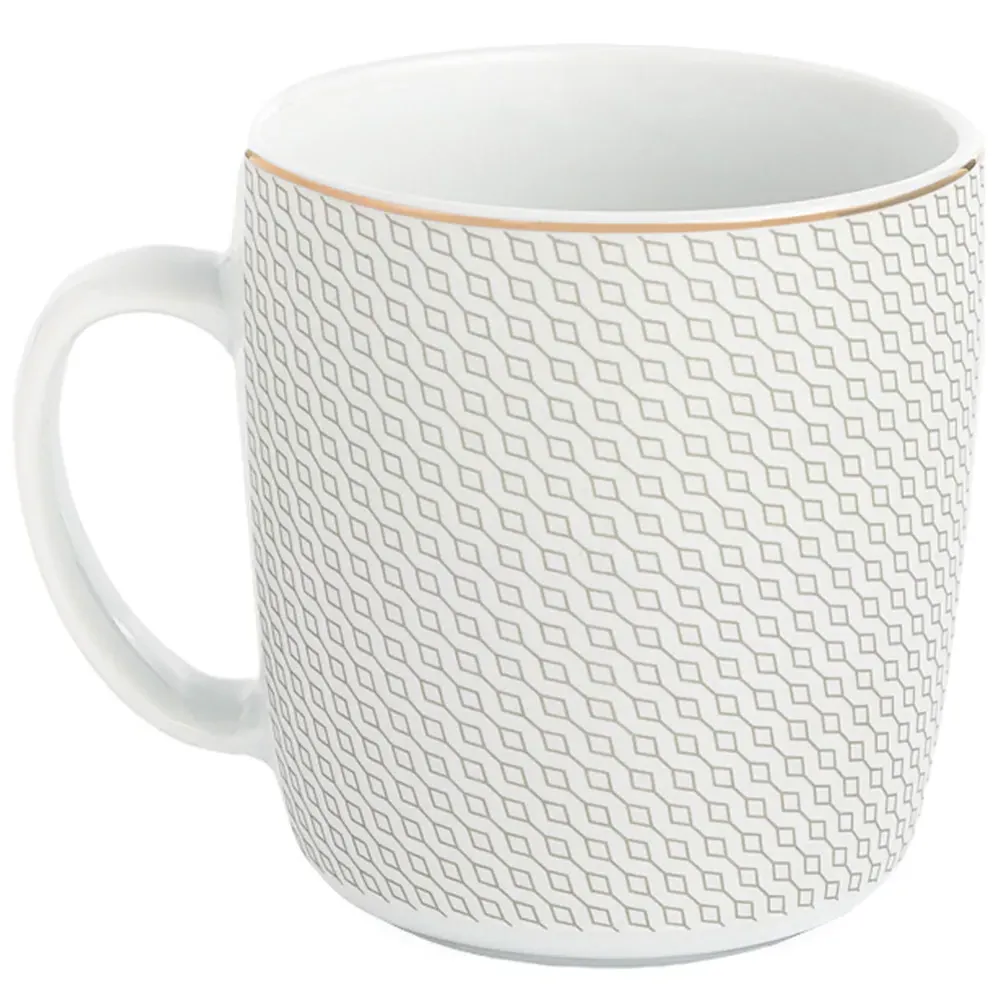 Diamond and Gold Porcelain Mug Set 4 Pack - Gold