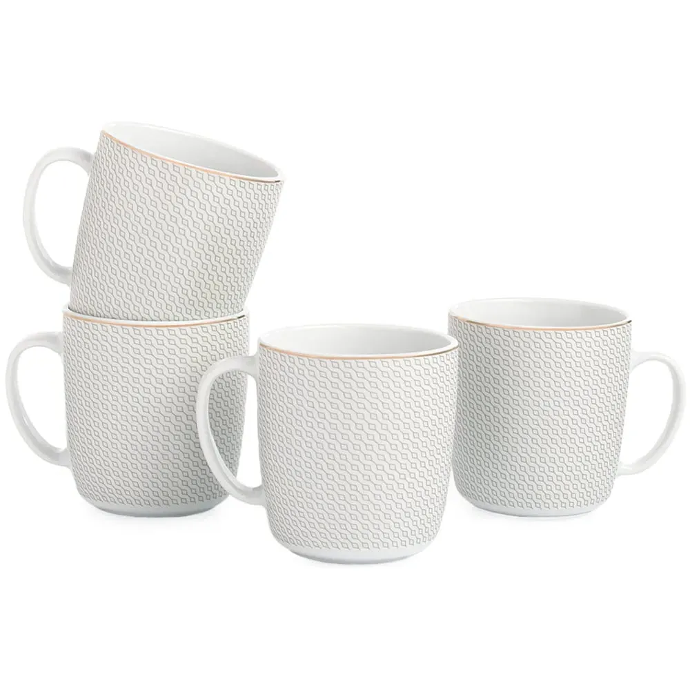 Diamond and Gold Porcelain Mug Set 4 Pack - Gold image