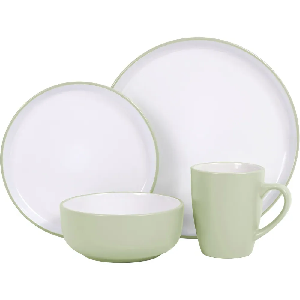 Dual Tone Pastel 16 Piece Dinner Set - Green