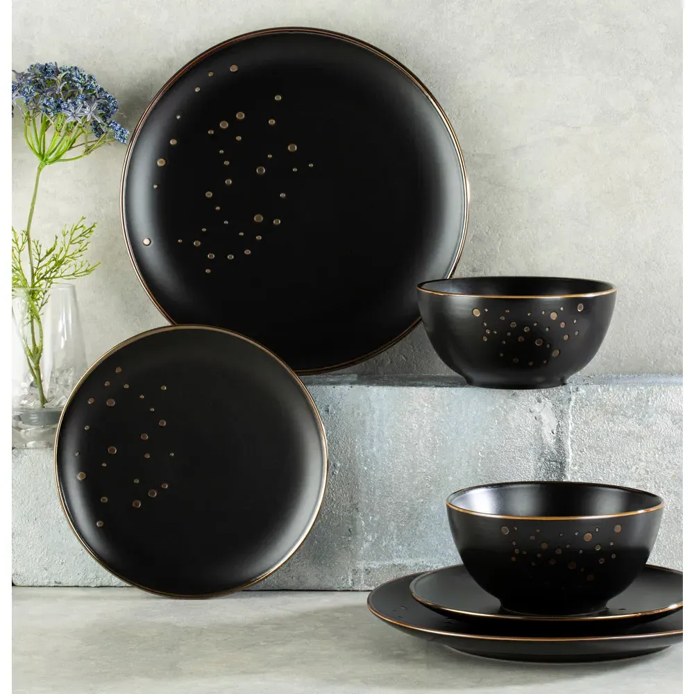 Ebony and Gold 12 Piece Dinner Set - Gold