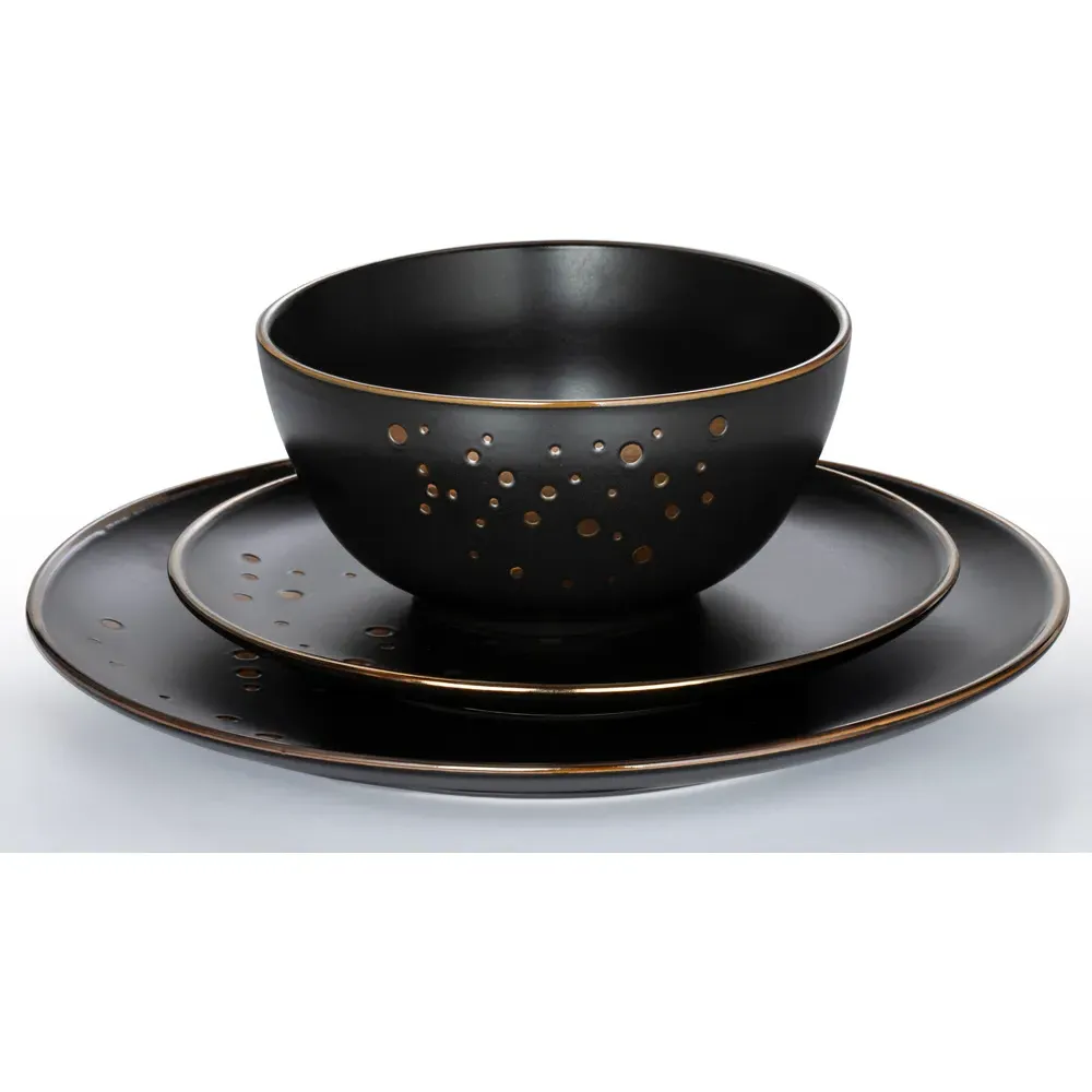 Ebony and Gold 12 Piece Dinner Set - Gold