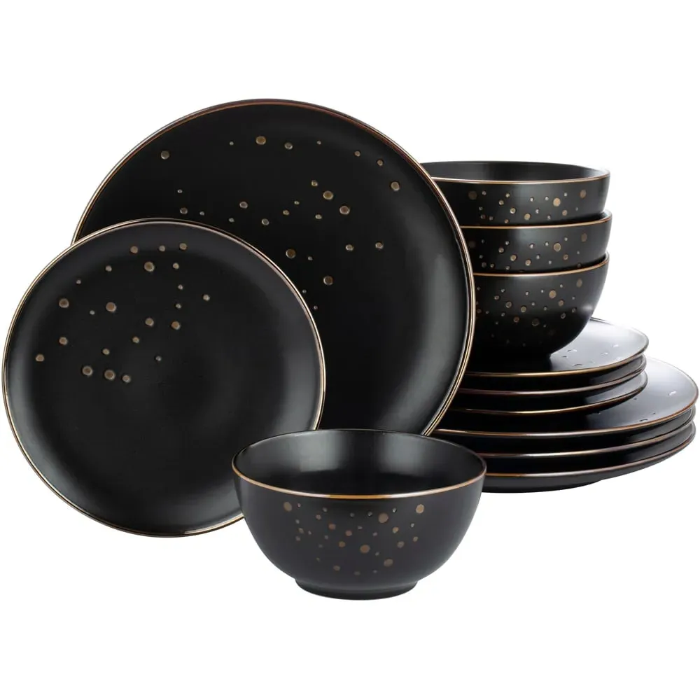 Ebony and Gold 12 Piece Dinner Set - Gold