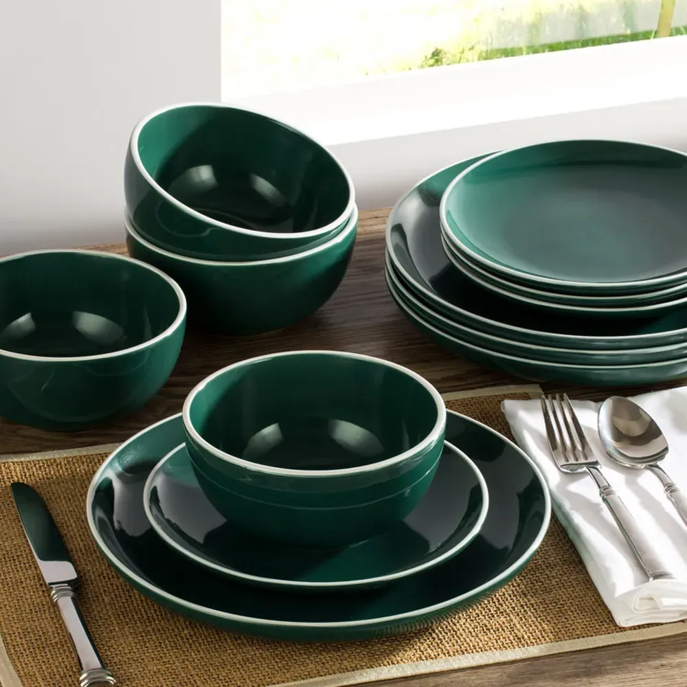 Emerald Green 12 Piece Dinner Set - Green