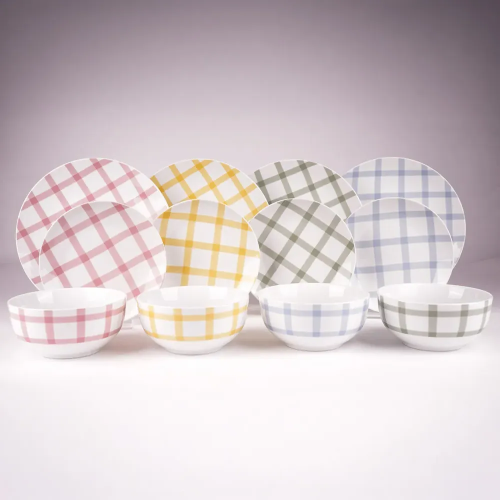 Gingham Pastels 12 Piece Dinner Set - Multi